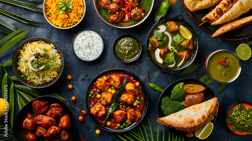 A mouthwatering indian food serve on eye caching plates on rustic background
