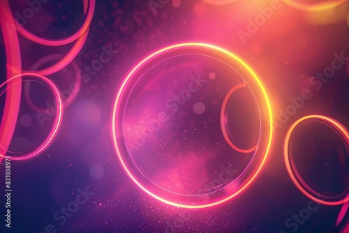 Abstract digital stylish background with light animation of circles or rings, minimalistic elegant design, neon circular lighting. Modern design for presentations. 