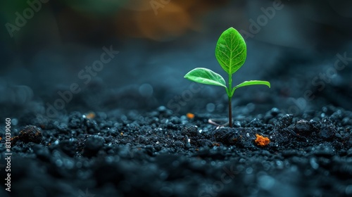 Young plant growing in the soil on green background, nature concept of new life