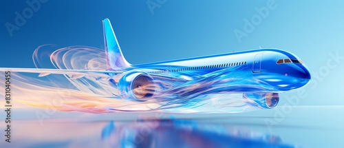 An abstract representation of an airplane in flight with dynamic motion lines, digital art, high contrast, blue and white tones 8K , high-resolution, ultra HD,up32K HD