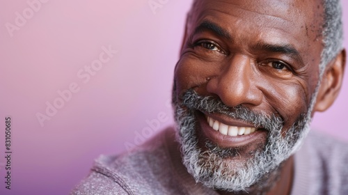 After dentist appointment for teeth whitening or cleaning in studio, black man smiles. Older person with mouth or oral hygiene smiles proudly.