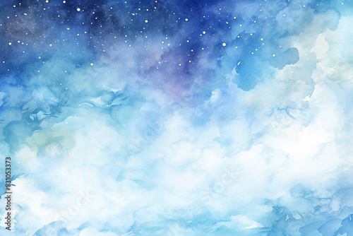 Abstract Watercolor Galaxy with Stars and Clouds and Copy Space 