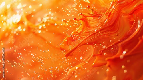 Abstract orange texture with dynamic fluid shapes and air bubbles. Perfect for vibrant and energetic backgrounds and designs.