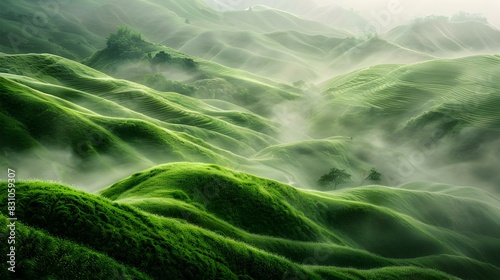 misty morning valley green image