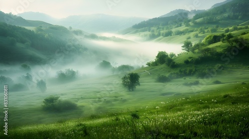 misty morning valley green