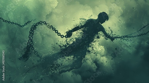 An artistic representation of a person breaking free from chains, with the chains symbolizing old ways of thinking and the person representing the revolution brought about by new i