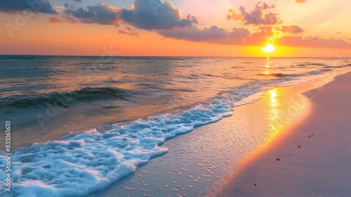 sunset coastline white sand pic