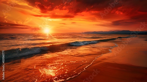 an evening beach red sunset pic