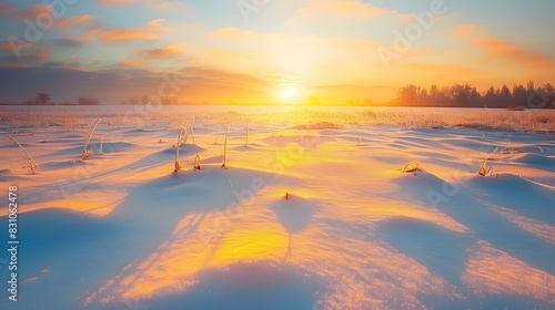 winter sunset snowy fields pic