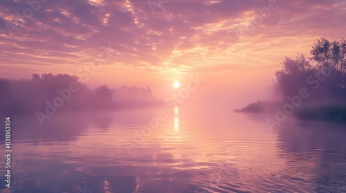 quiet river mist sunrise soft image