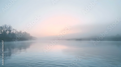 quiet river mist sunrise soft
