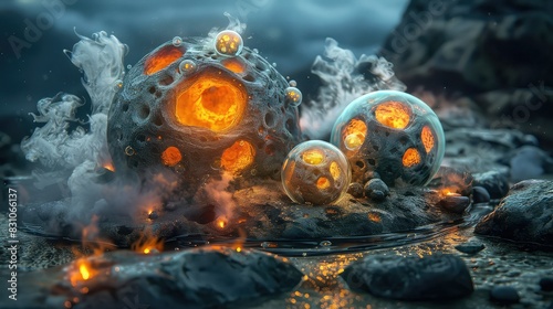 Fantasy landscape with glowing mushrooms and mysterious atmosphere