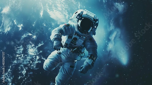 astronaut floating in weightless space aigenerated digital artwork
