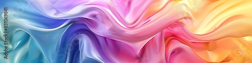 Gradient fabric in pastel colors, liquid glass, collected in layers, moves and shimmers on a light background. Abstract animation of rainbow colors in the shape of a flower.