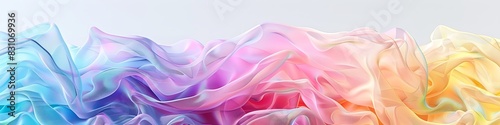 Gradient fabric in pastel colors, liquid glass, collected in layers, moves and shimmers on a light background. Abstract animation of rainbow colors in the shape of a flower.