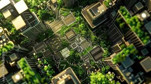 A circuit board with electronic components overgrown with plants.