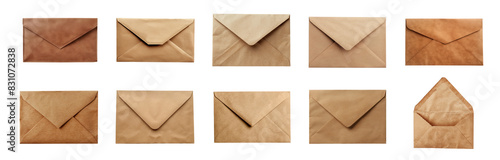 Vintage brown paper envelopes set, cut out - stock png.