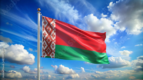 Flag of Belarus against the background of a blue sky