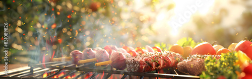 Grilled Chicken Skewers Flavorful tasty Aromatic Flavorsome Mouthful on a blurred background 
