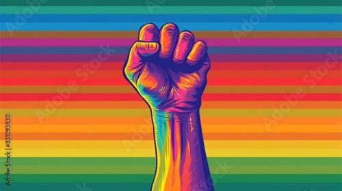 Man fist in front of pride flag