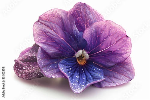 Purple flower water droplets white surface