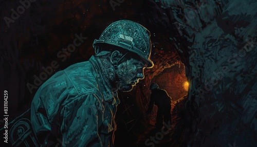 A miner working underground in a coal mine.
