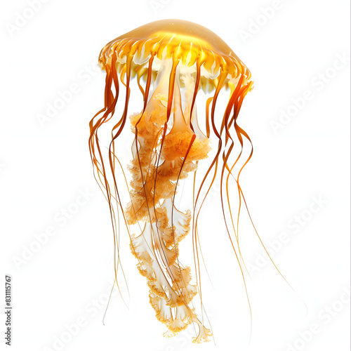 Underwater photos of jellyfish chrysaora plocamia south america sea nettle isolated on white background, text area, png 
