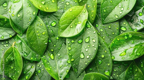 Close-up of rainwater droplets on green leaves, illustrating water conservation and natural hydration