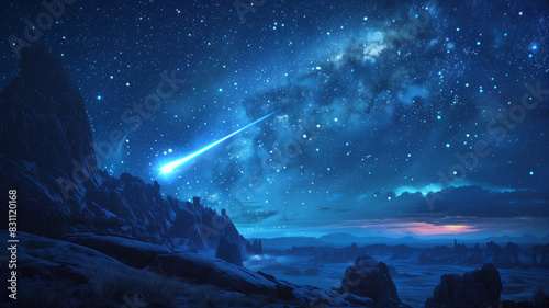  A shooting star streaking across the night sky, symbolizing hope and wishes coming true