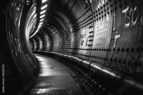 Train approaching subway tunnel