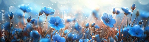 Floral summer spring background with blue wildflowers, soft focus, bokeh effect, natural outdoor scene, AI generated, serene and vibrant, Illustration 8K , high-resolution, ultra HD,up32K HD