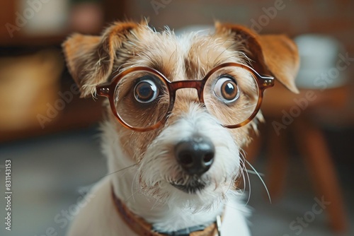 A tiny canine wearing eyeglasses perched on the ground