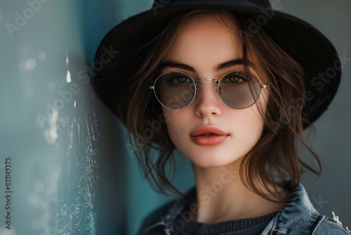 Woman in hat and sunglasses close up