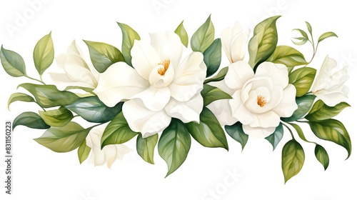 Gardenia, Watercolor Floral Border, watercolor illustration, isolated on white background