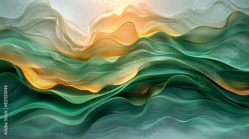 Abstract waves of green and gold flowing towards a central point, representing the convergence of wealth and success. Minimal and Simple style