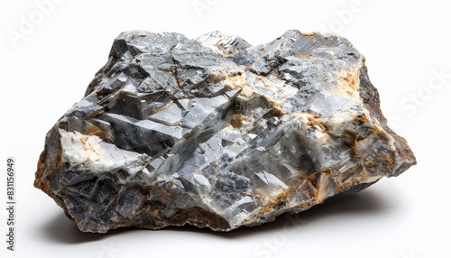 A piece of rough, unpolished blue and gray rock isolated on a white background.