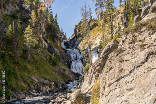Mystic Falls on the Firehole River in Yellowstone National Park in Wyoming on a sunny fall day