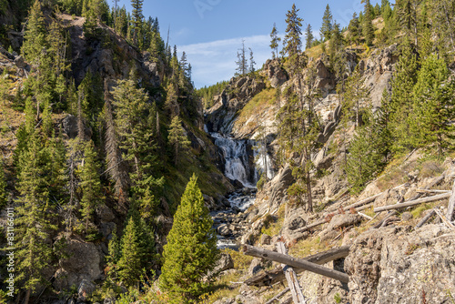 Mystic Falls on the Firehole River in Yellowstone National Park in Wyoming on a sunny fall day