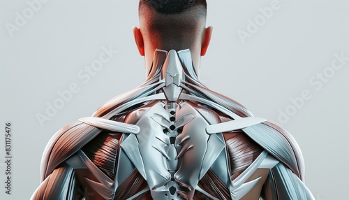 The detailed structure of the back muscles of a man