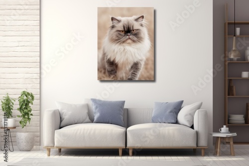 Chart of a smiling himalayan cat isolated on modern minimalist interior