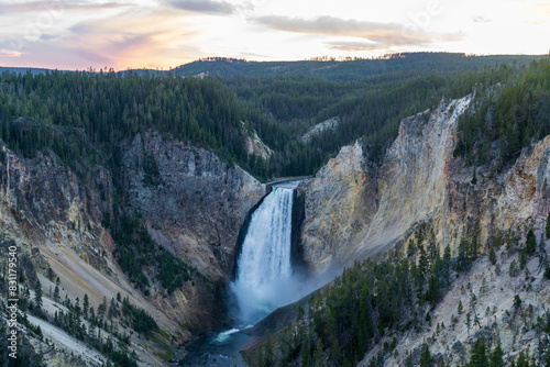 Lower Falls of the Grand Canyon of the Yellowstone at sunset in Yellowstone National Park in Wyoming