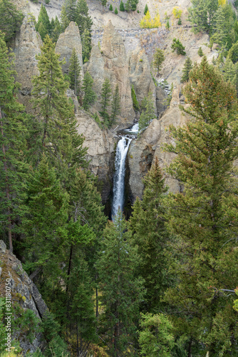 Tower Fall in Yellowstone National Park on a fall evening in Montana and Wyoming