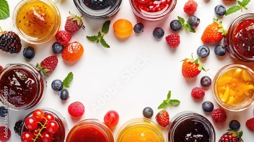 Various jam isolate on a white background. Selective focus.