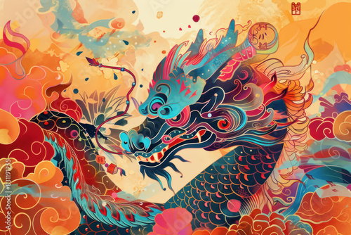 Chinese Zodiac Illustrations, Colorful zodiac animals with festive backgrounds, Cultural and Vibrant, Traditional Art