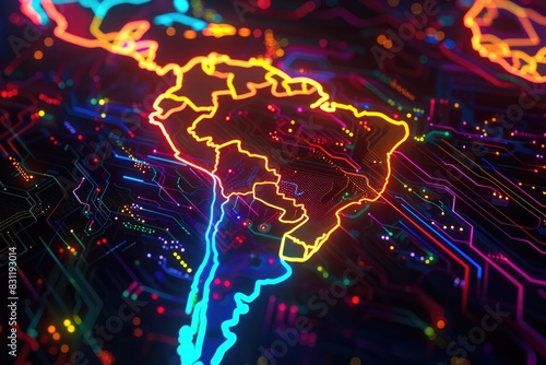 Futuristic Cartography: Neon Latin America Map