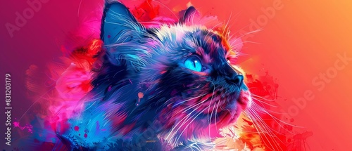 Himalayan Cat portrait, vibrant pop art style, geometric colorful design focus on, surreal, silhouette, digital studio backdrop