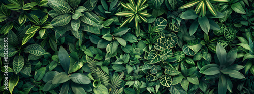 A lush green wall of various plants and leaves, creating an organic texture for a seamless background.