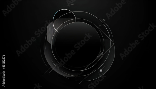 Black abstract background for presentations 13 with curved lines placed around a circle