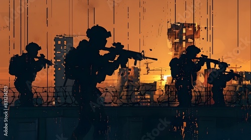 Elite Tactical Assault Team Conducting Nighttime Urban