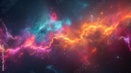 An abstract background with a cosmic theme. Include swirling galaxies, twinkling stars, and nebulae in vibrant colors, creating a sense of infinite space and wonder, as if looking through a powerful